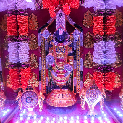 Tirupati Balaji,Shank&Chakra decorated with attractive stones,slokam & multi colour lighting Cabin idol perfect for Marriage gifting,house warming