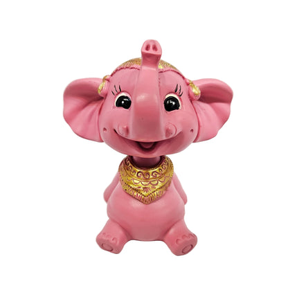 Cute Elephant Shaped White Pink Resin bubble head Dashboard Showpiece Figurine