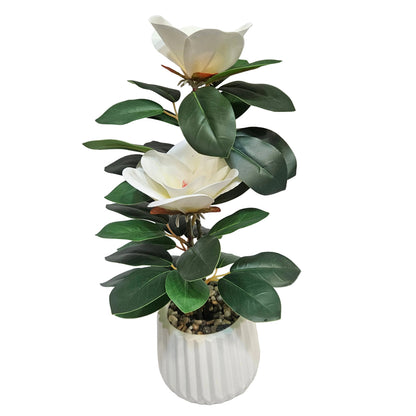 Realistic Artificial Magnolia Flower Stems – Decorative Faux Flowers with Lifelike Petals and Green Leaves for Home Decor, Wedding Arrangements, and Centerpieces