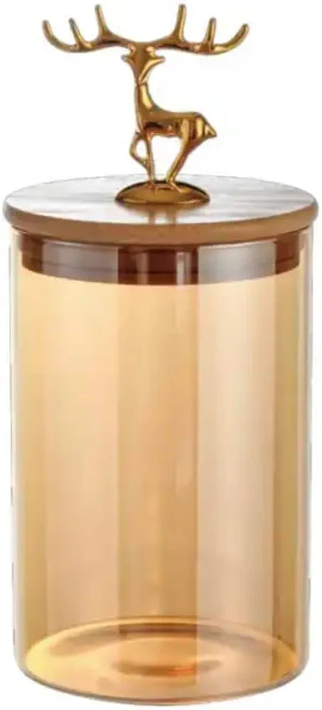 kitchen glass storage container airtight glass Jar sealed tank with metal elk deer top bamboo lid