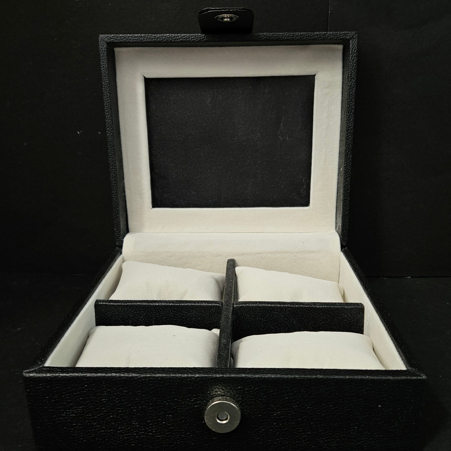Black leather watch box with 4watches slots,cushions Valentine Gift for men