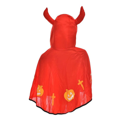 Fabric Cape With Two Horns Design For Halloween Decorations - Red