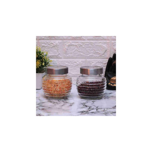 Clear Glass Round Radius Glass Jar Container With Rust Proof Air Tight Steel Lid/Suitable To Use In Your Home Office, Kitchen Storage/Glass Jars, 2 Pcs, Of Lids