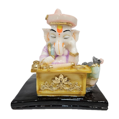 Munshi Ganesh Idol, Multicolor, Premium Resin, Hand-Painted Glossy Finish, for Office Desk and Study Table