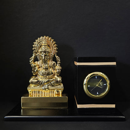 Lord Shree Ganesha Idol, Pen Stand with Clock, Tabletop, Gifting