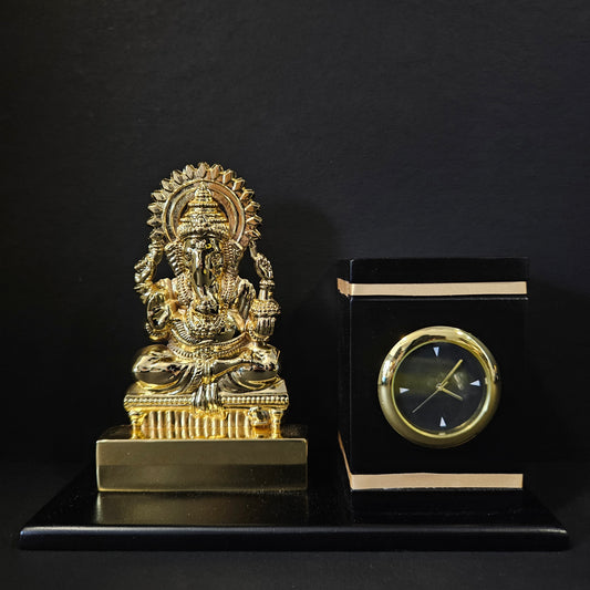 Lord Shree Ganesha Idol, Pen Stand with Clock, Tabletop, Gifting