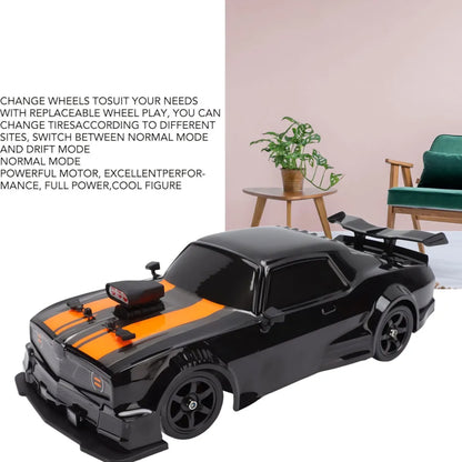 RC Drift Car, RC Racing Car Shatterproof 2.4GHz 1/16 Black 500mAh Battery with Plastic Bottle for smoke