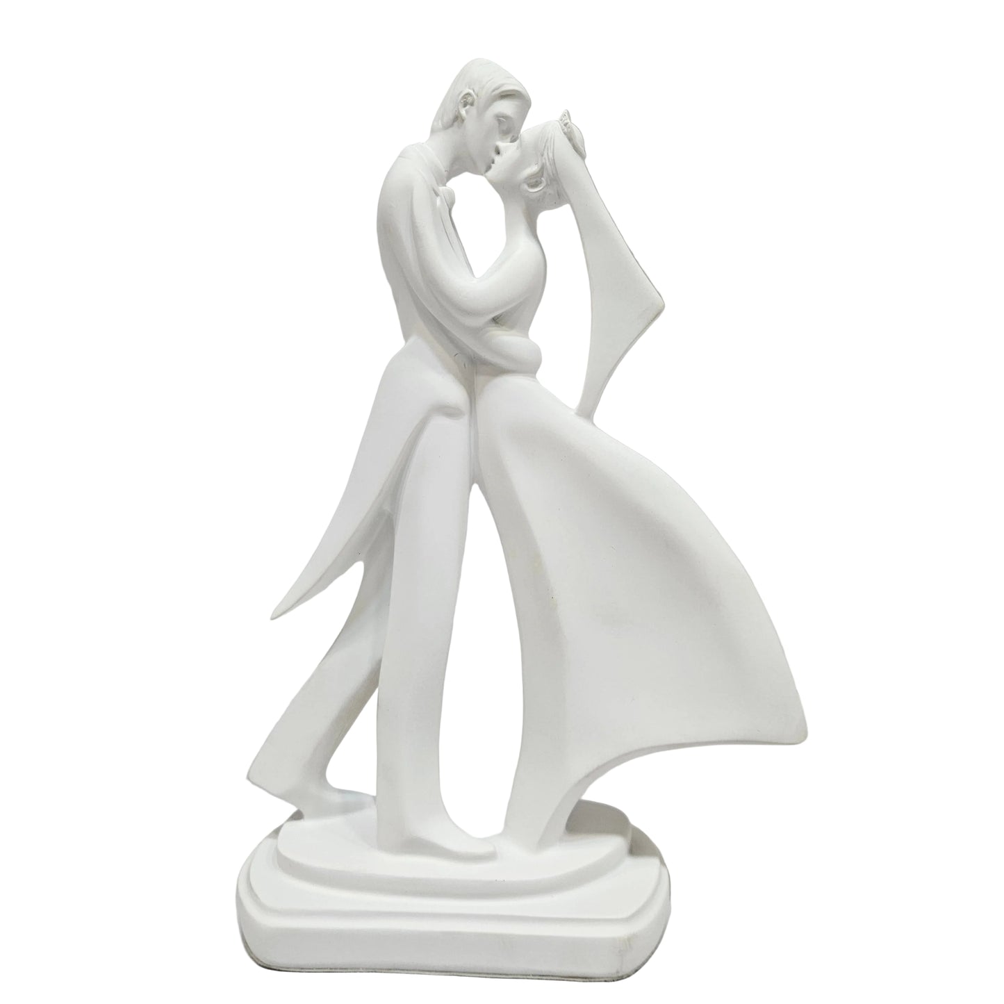 Elegant Dancing Embracing Couple Statue Showpiece | White Polyresin Wedding Gift & Home Decor Figurine | Anniversary, Valentine & Romantic Present