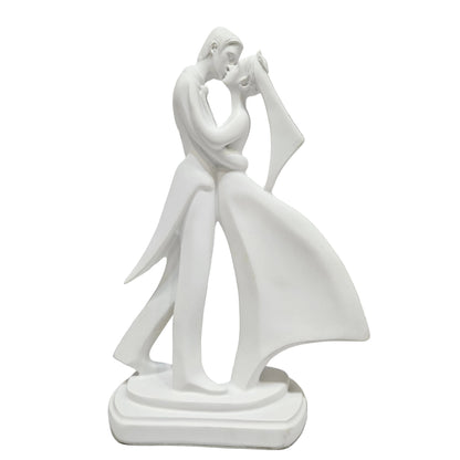 Elegant Dancing Embracing Couple Statue Showpiece | White Polyresin Wedding Gift & Home Decor Figurine | Anniversary, Valentine & Romantic Present
