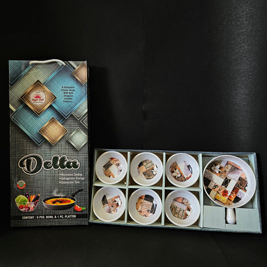 Royal gold delta Microwave cooking Refrigerator storage Dishwasher Safe 6pieces bowl & 1picece platter set