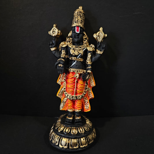 Black & Gold Plated Tirupati Balaji Idol Religious Figurine For Pooja Decorative Showpiece