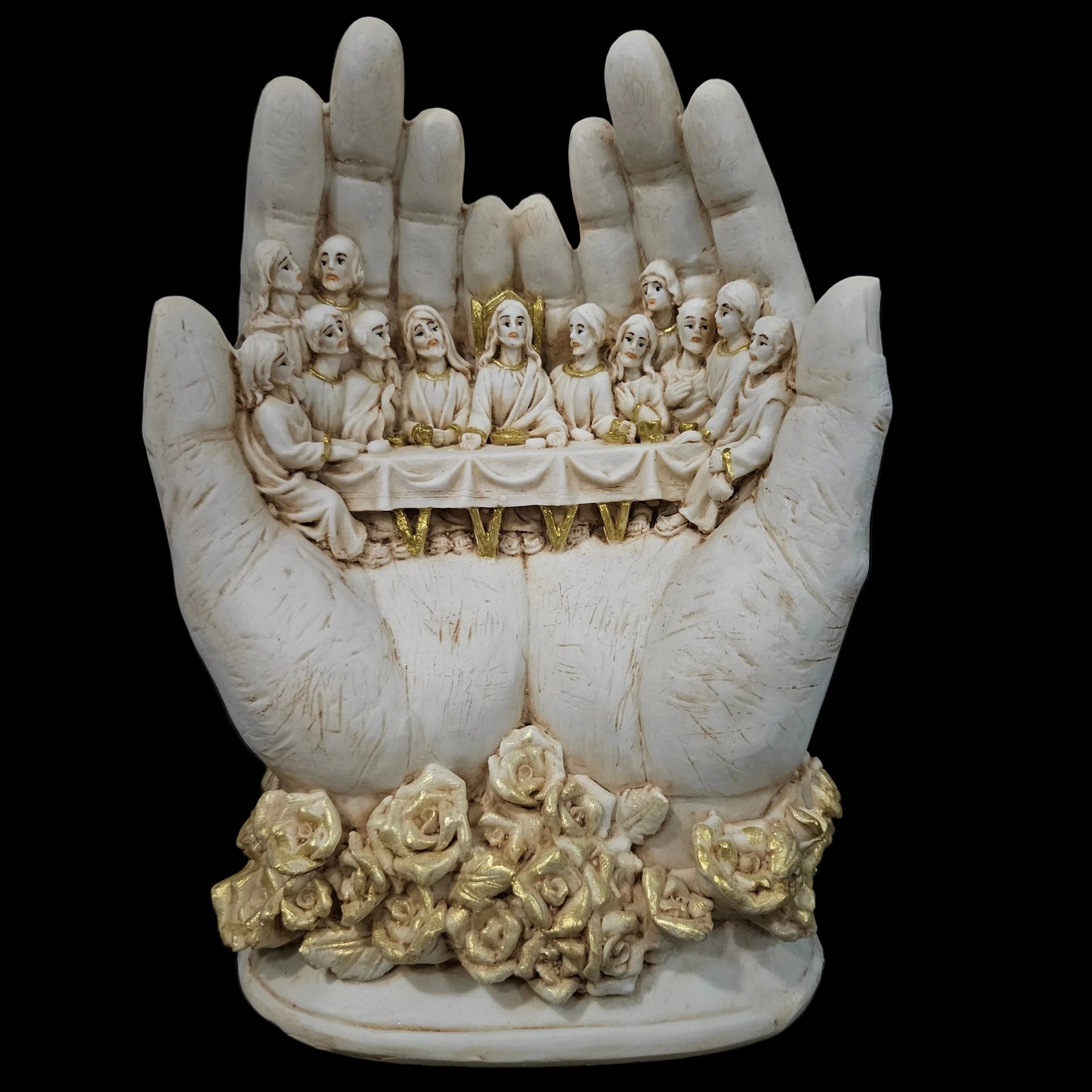 The Last Supper table Sculpture in hands with roses Statue Showpiece Figurine