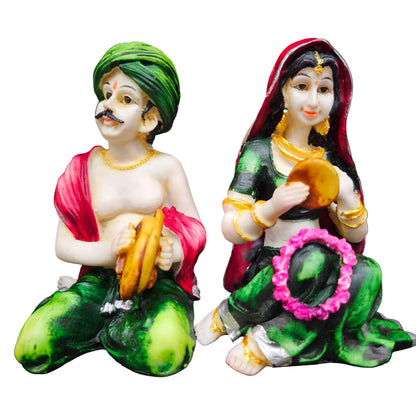 Rajasthani Showpiece figures 6pcs set Couple Man & Lady Playing Musical Instrument Home Decor Resin Traditional Village Decorative Showpiece Statue Living Room