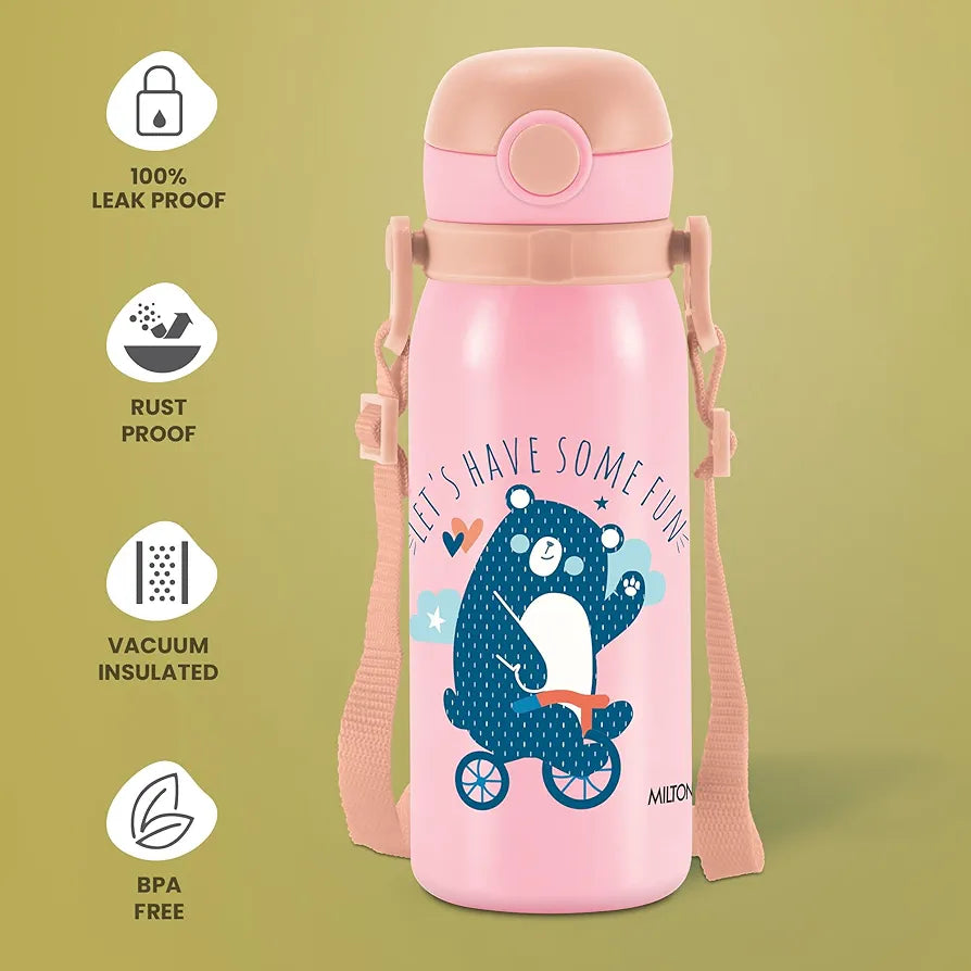 Milton Thermosteel Companion 450 Insulated Inner Stainless Steel Water Bottle with Spout Lid, 1 Piece, 435 ml, Pink| Easy Grip | Leak Proof | Hot or Cold | School | Travel Bottle