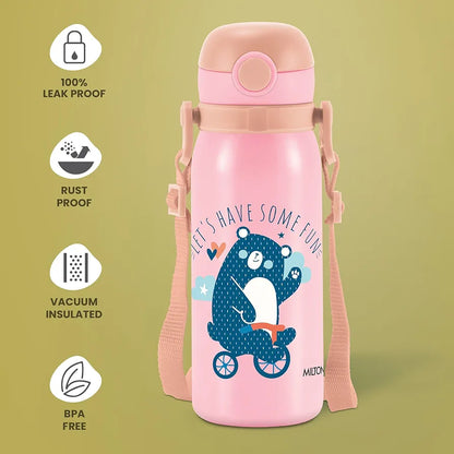 Milton Thermosteel Companion 450 Insulated Inner Stainless Steel Water Bottle with Spout Lid, 1 Piece, 435 ml, Pink| Easy Grip | Leak Proof | Hot or Cold | School | Travel Bottle
