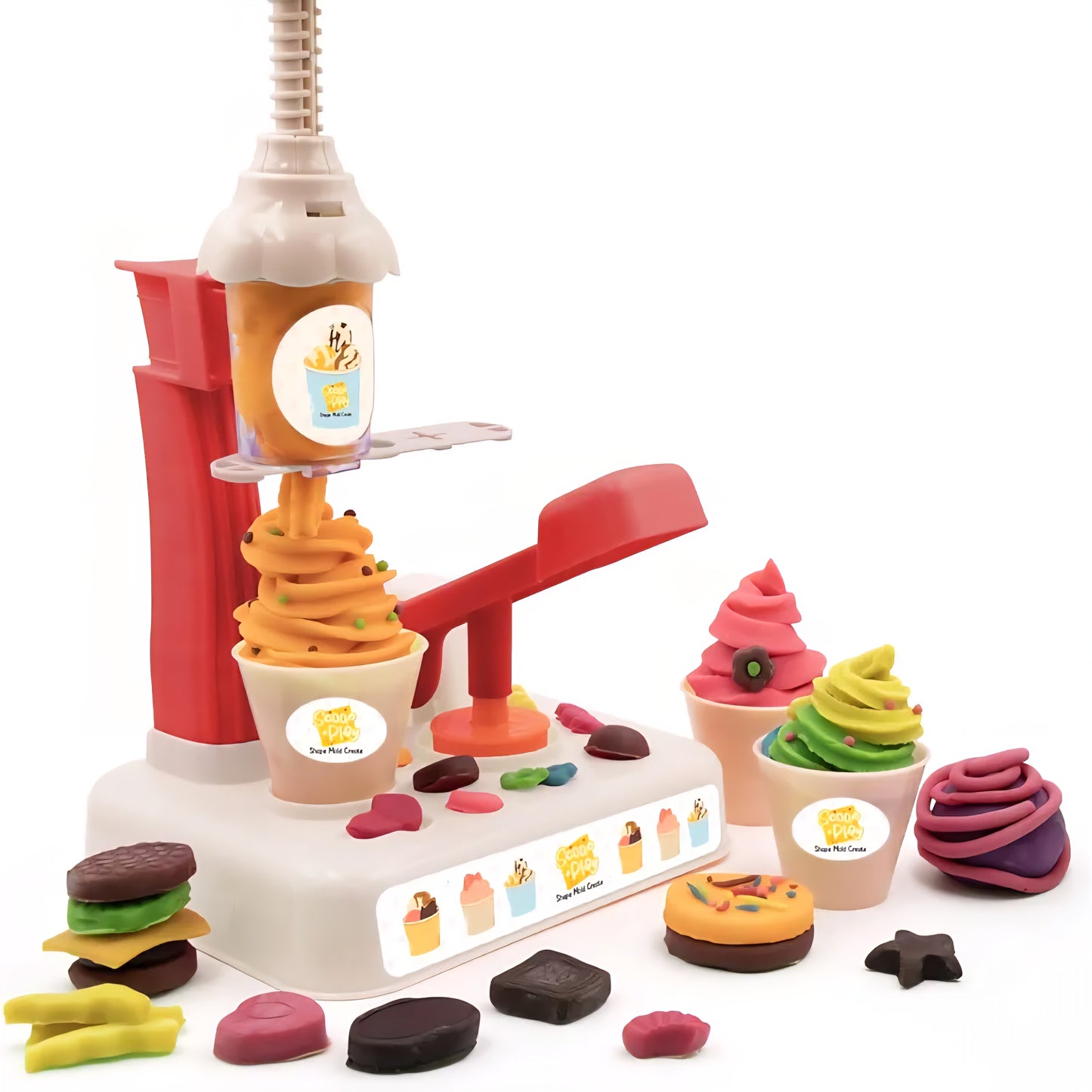 Scoop 'n' Play Clay Dough Ice Cream Maker Set for Kids, Safe Non-Toxic Dough Ice Cream Maker Including 6 Color Clay Dough Tubes Each 50g for Boys & Girls, Above 3+ Age -Multicolour