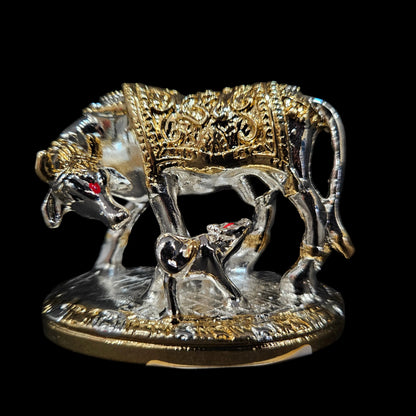 Kamdhenu Cow with Calf for Gold & Silver Plated | Home Decor | Gaay Bachda Cow and Calf for Vastu | Positive Energy | Wealth