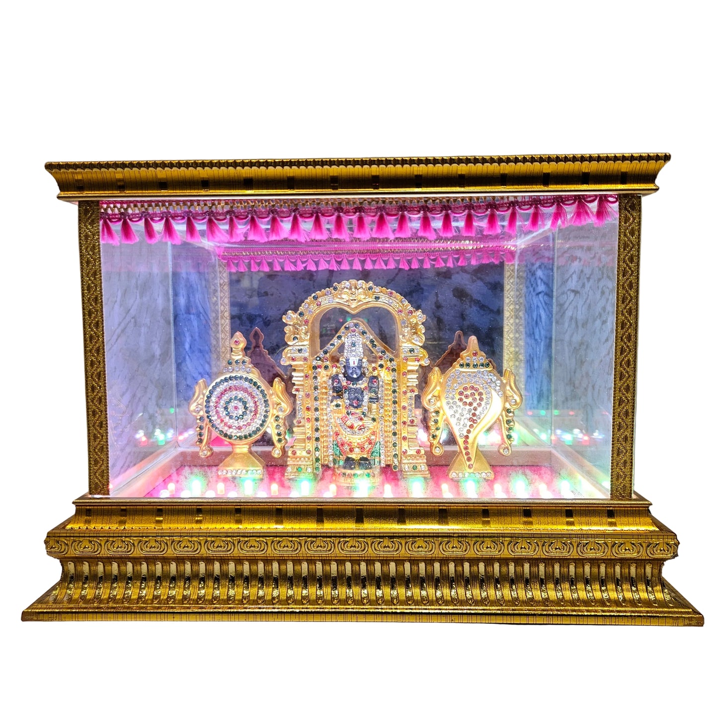 Kundan lighting showcase frame depicting Lord Venkateswara with Lights,Music & sank chakra