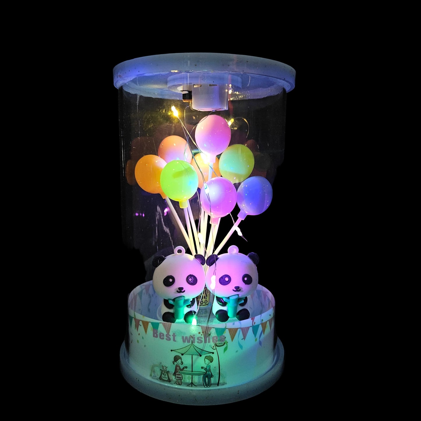 Panda couple best wishes lighting Balloons in a glass capsule perfect for couple gifting