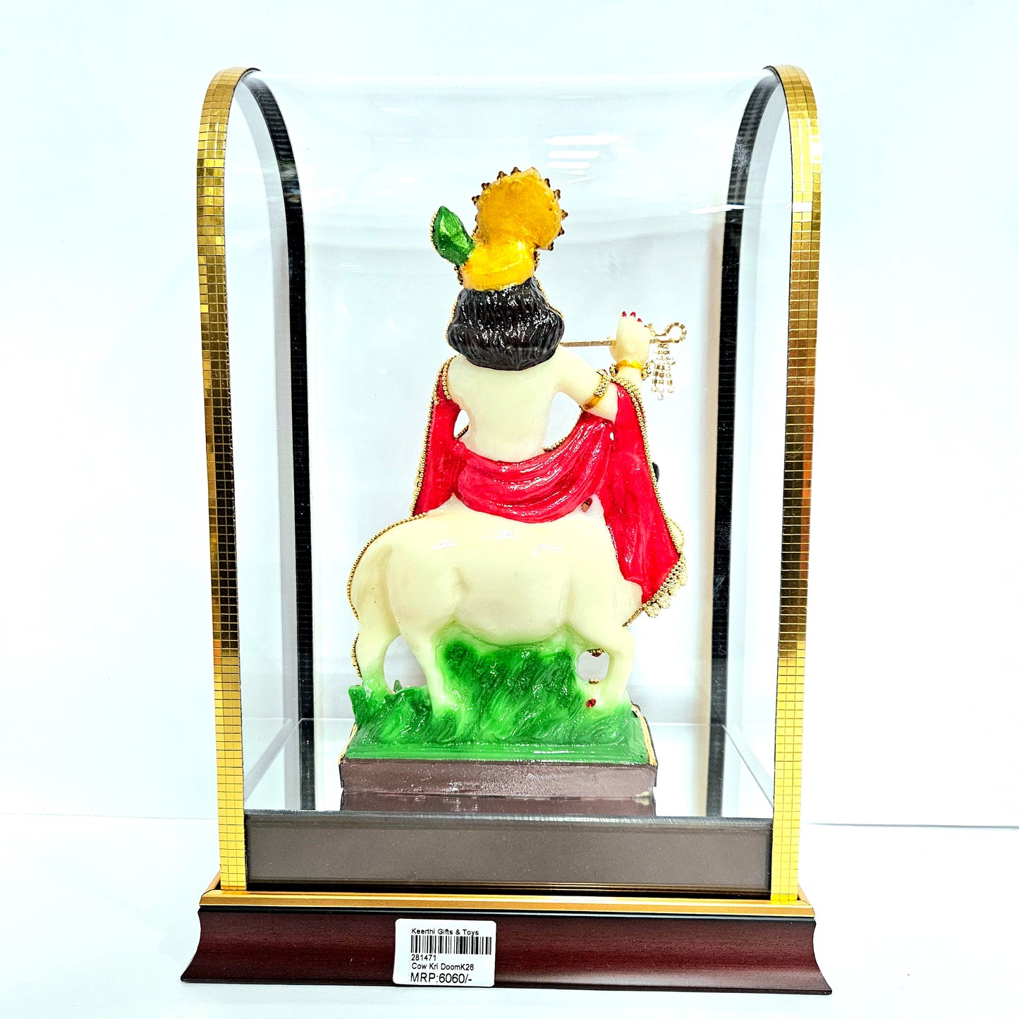 24 carats gold Plated stones designer Krishna Idol Statue Showpiece in transparent protective cabin