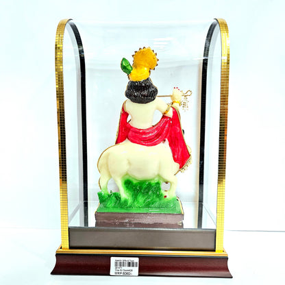 24 carats gold Plated stones designer Krishna Idol Statue Showpiece in transparent protective cabin