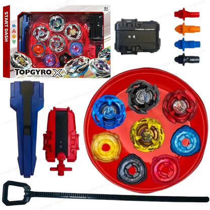 Battling Top Burst Gyro Toy Blade Battle Set with 4 Spinning Tops, 2 Launchers 1 Rapicords, Portable Storage Box, for Kids Ages 6+