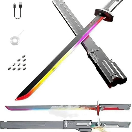 Sword with Smoke & Spark Effects, 7-Color Light Blade with Sound FX, Anime-Inspired Cosplay Katana for Roleplay, Halloween, Parties, Collectors, and Display
