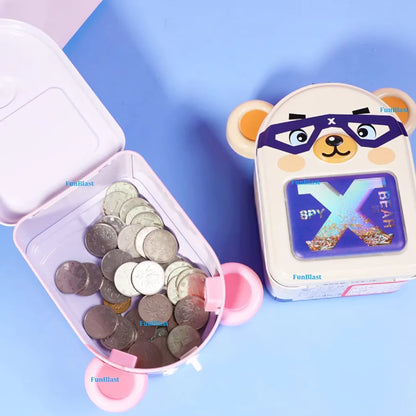 Piggy Bank, Money Bank, Coin Bank, Money Saving Tin Coin Bank with Lock and Key – Mouse Shaped Piggy Bank with Glitter Flow, Coin Box, Birthday Return Gift for Kids, Boys and Girls