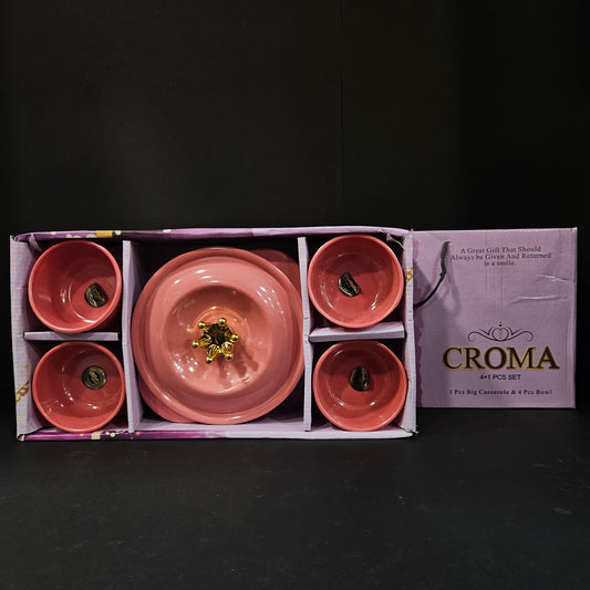 Bj melamine Tableware Croma 4 pieces cup set & 1 big casserole bowl with crown lid