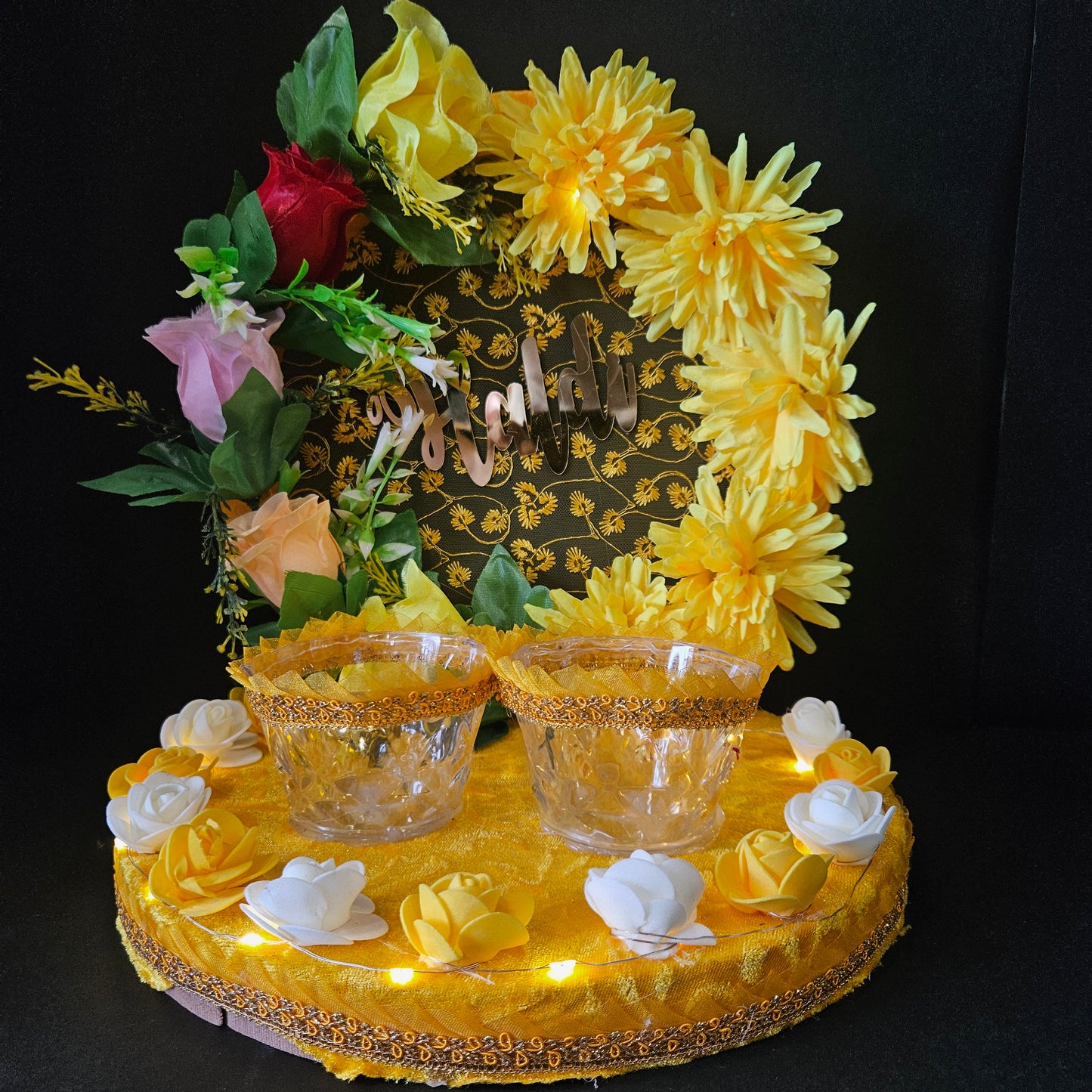 Floweral Decorated Haldi Ring Platter Decorative Ring Plate and Tray for Ceremony