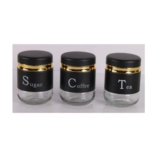 Tea Coffee Sugar Storage Jars Canisters Set of 3 Colour Enamel On Steel Glass