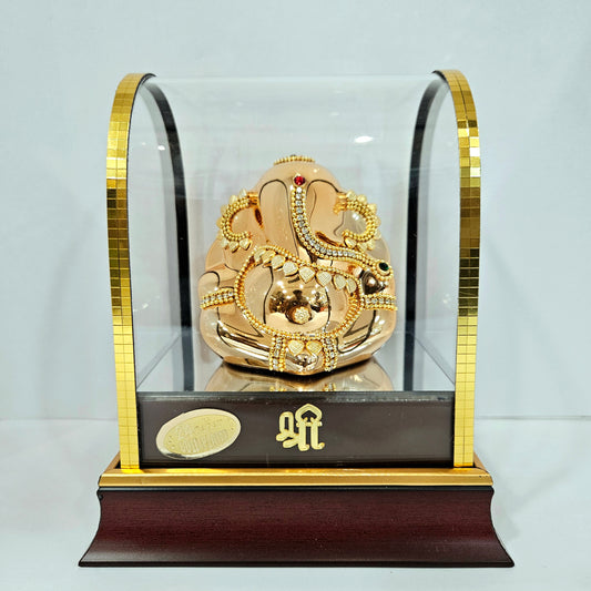 Imported 24carat Gold Plated Cabin Idol with stones Decorated of Ganesha with Full Decorate for Puja Room Or Home Decor