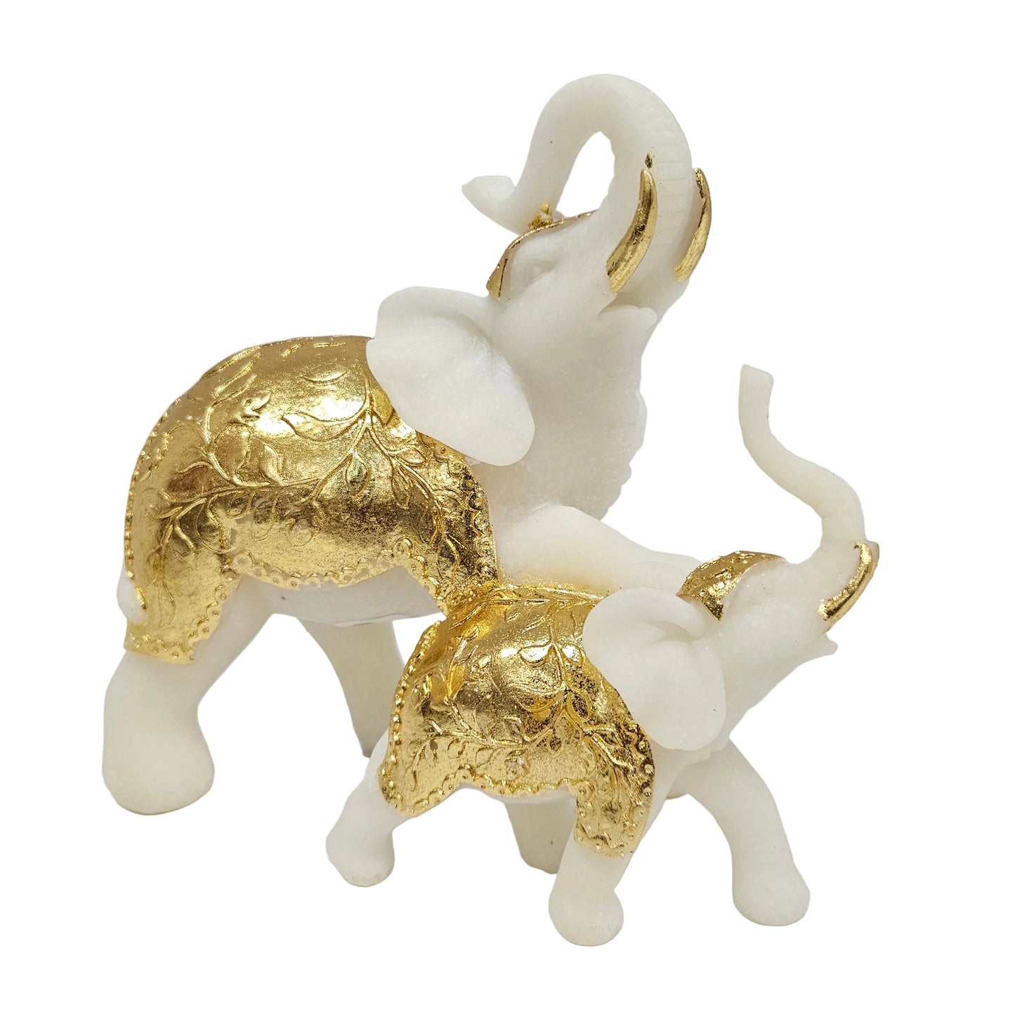 Handcrafted white and gold elephant showpiece, often inspired by the GajaLaxmi symbol representing wealth and wisdom Showpiece Figurine
