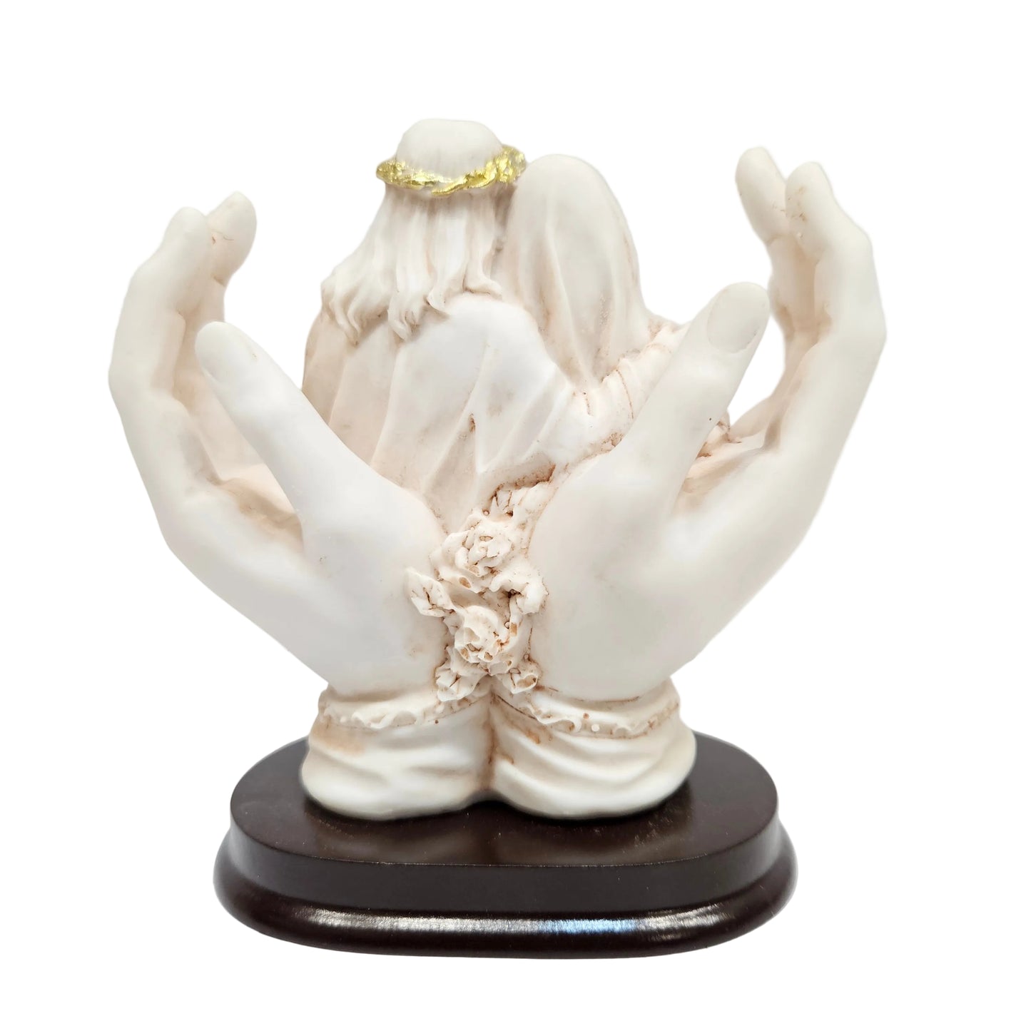 Holy Family Statue in Protective Hands with Ivory White and Gold Accents| Decorative Christian Showpiece for Christmas,Home,Office & Spiritual Gift | Resin Sculpture, Religious Figurine