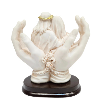 Holy Family Statue in Protective Hands with Ivory White and Gold Accents| Decorative Christian Showpiece for Christmas,Home,Office & Spiritual Gift | Resin Sculpture, Religious Figurine