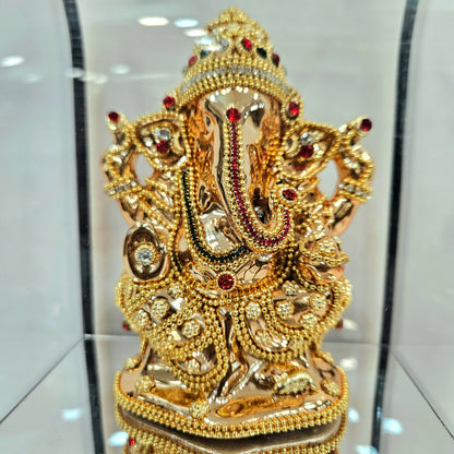 Lord vinayaka murti 24carats gold Plated idol Statue in a transparent protective cabin