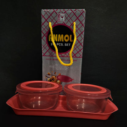 Shelly Anmol 2 pieces set glass storage container with tray for Return gift