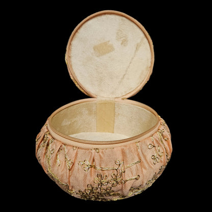 Designer Matki Shape Bangle Box Organizer Made of Velvet With Zari Work Embroidery and Zip Lock Handmade for Return Gift, Wedding, Festival Gifting