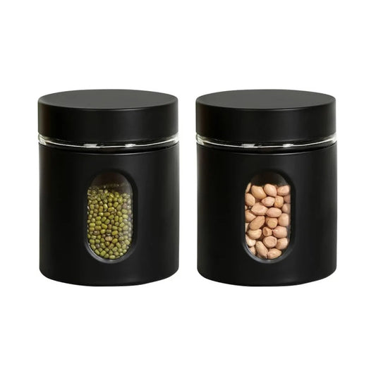Oval Window - Powdered Black Finish Glass Jars for Dal,Dry Fruits,Spices and other Kitchen Storage