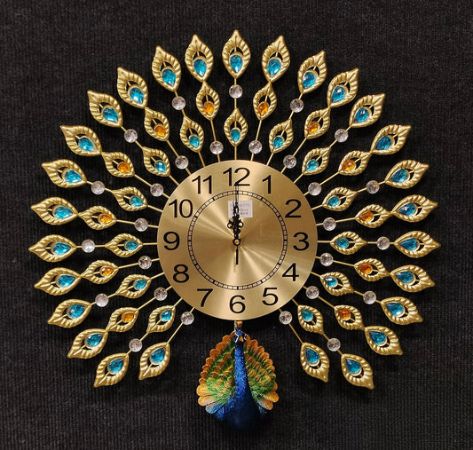 Decorative wall clock with peacock feather design