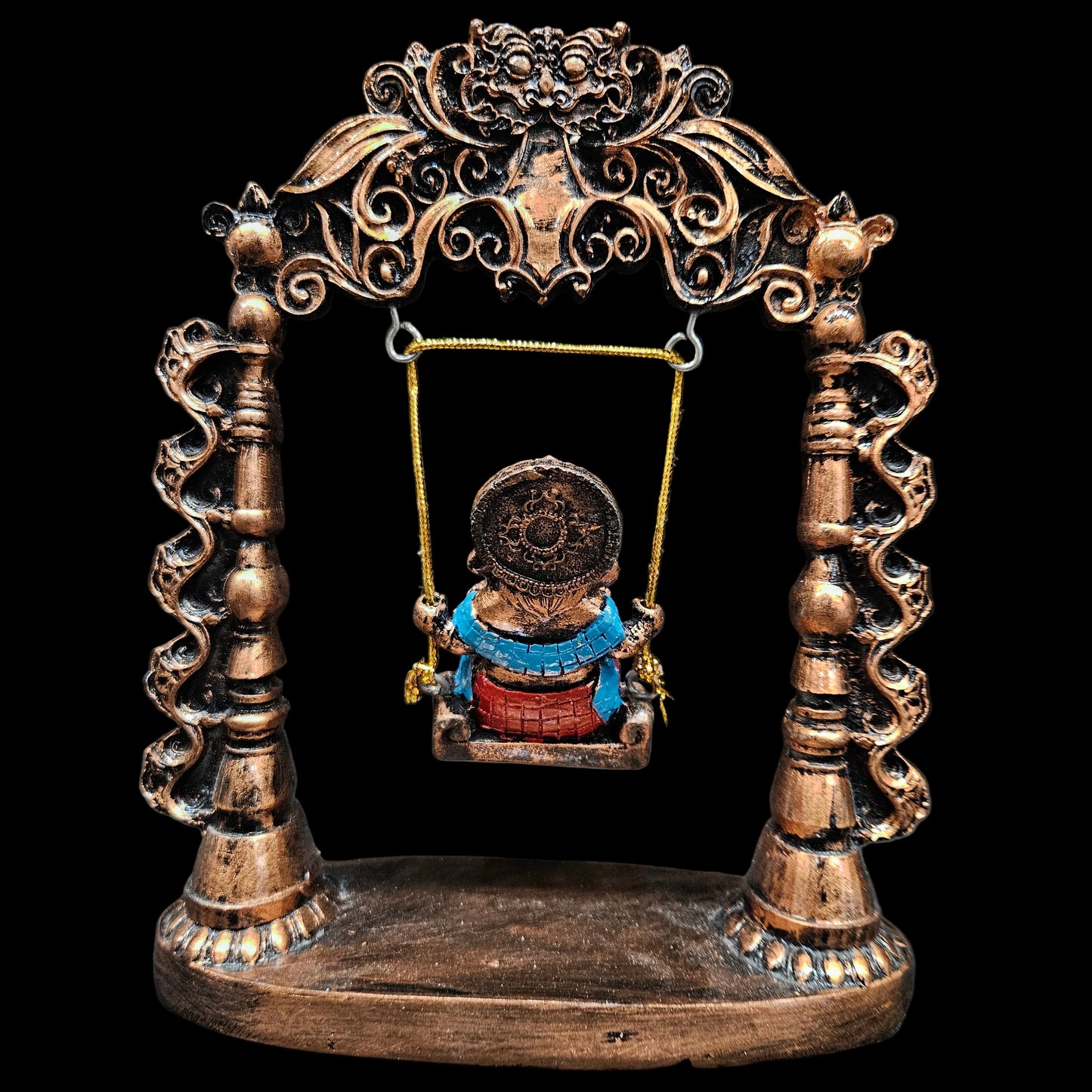 Lord Ganesha on Swing Decorative Idol | Antique Finish Ganpati Statue for Home Temple, Office | Resin Ganesh Ji Murti for Pooja, Gift & Festival Dcor