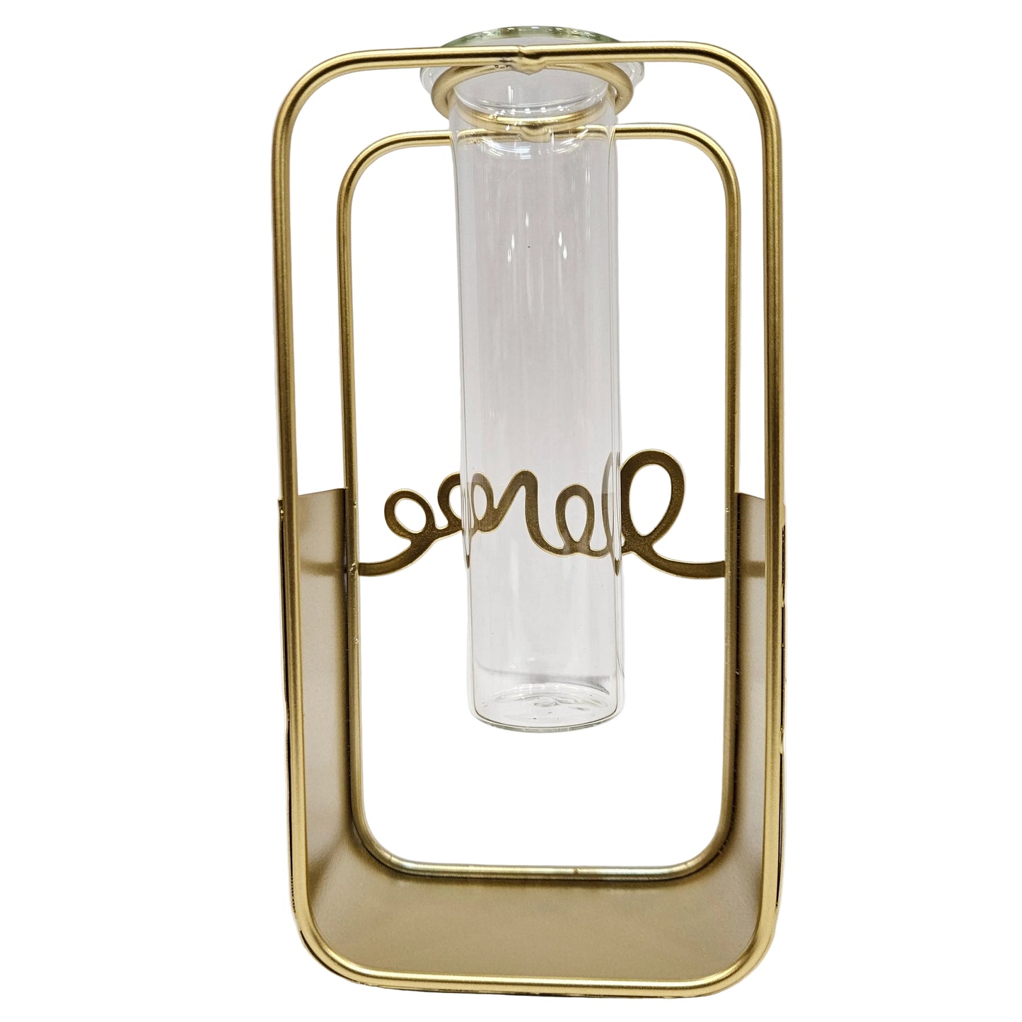 Glass Metal Frame Stand Flower Vase for Office Home Decoration and Environment