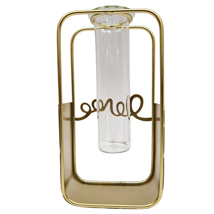 Glass Metal Frame Stand Flower Vase for Office Home Decoration and Environment