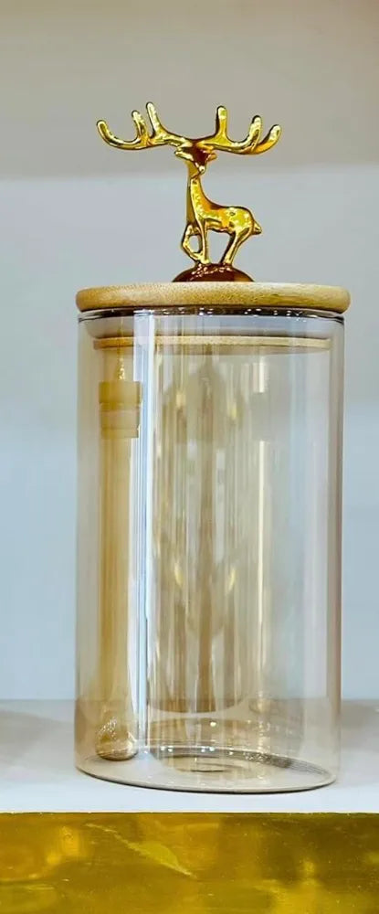 kitchen glass storage container airtight glass Jar sealed tank with metal elk deer top bamboo lid