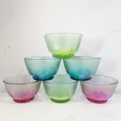 Crispy bite 6 piece designer glass bowl set with multi colour serving Bowls