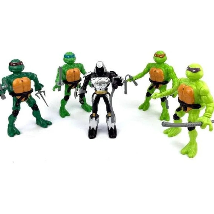 Ninja Turtle Action Figures Set with Weapons, Green Mutant Turtle Toys for Kids, Collectible Fighting Figures Playset, Durable Plastic Gift Toy for Boys & Girls