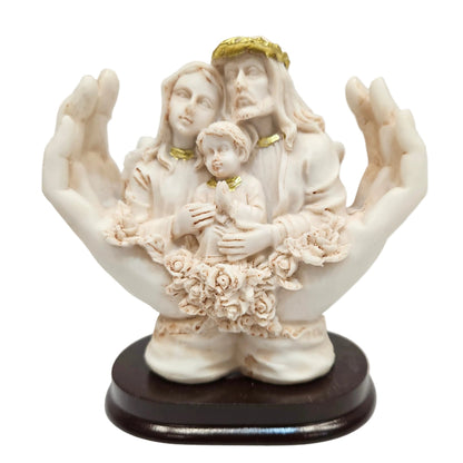 Holy Family Statue in Protective Hands with Ivory White and Gold Accents| Decorative Christian Showpiece for Christmas,Home,Office & Spiritual Gift | Resin Sculpture, Religious Figurine