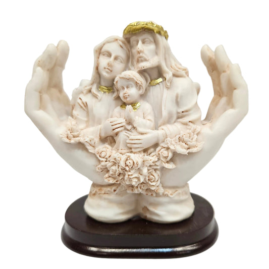 Holy Family Statue in Protective Hands with Ivory White and Gold Accents| Decorative Christian Showpiece for Christmas,Home,Office & Spiritual Gift | Resin Sculpture, Religious Figurine