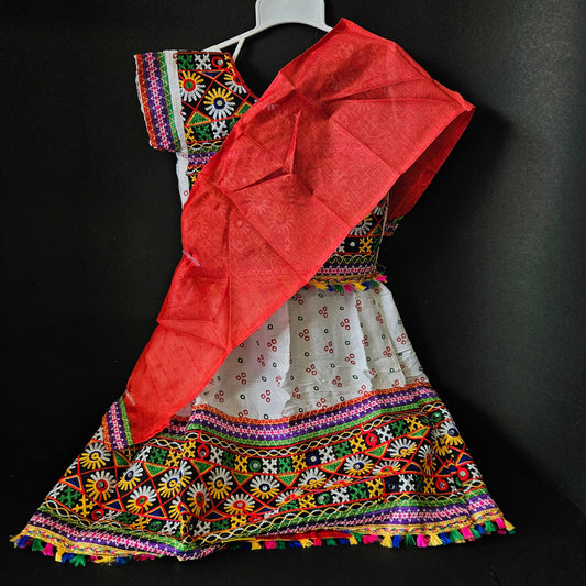 Radha  Colorful embroidered fabric with a red piece on Fancy Dress