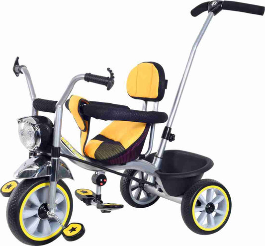 Dash star metro tricycle with soft cushion for comfortable experience,backrest & storage Basket, parental handle control & head light tricycle for kids
